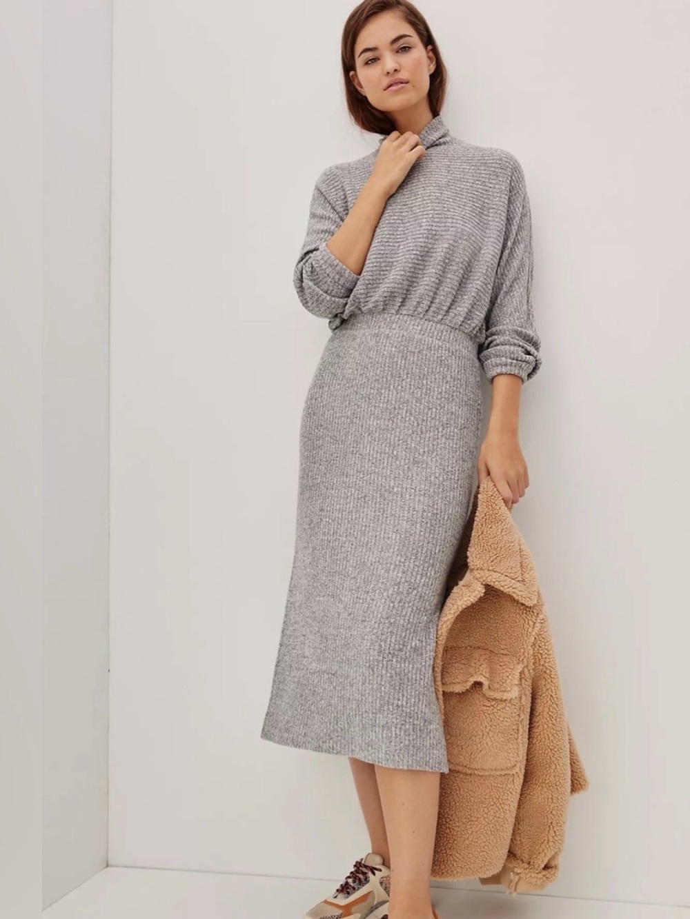 Anthropologie Saturday Sunday Gray Ribbed Knit Midi Dress